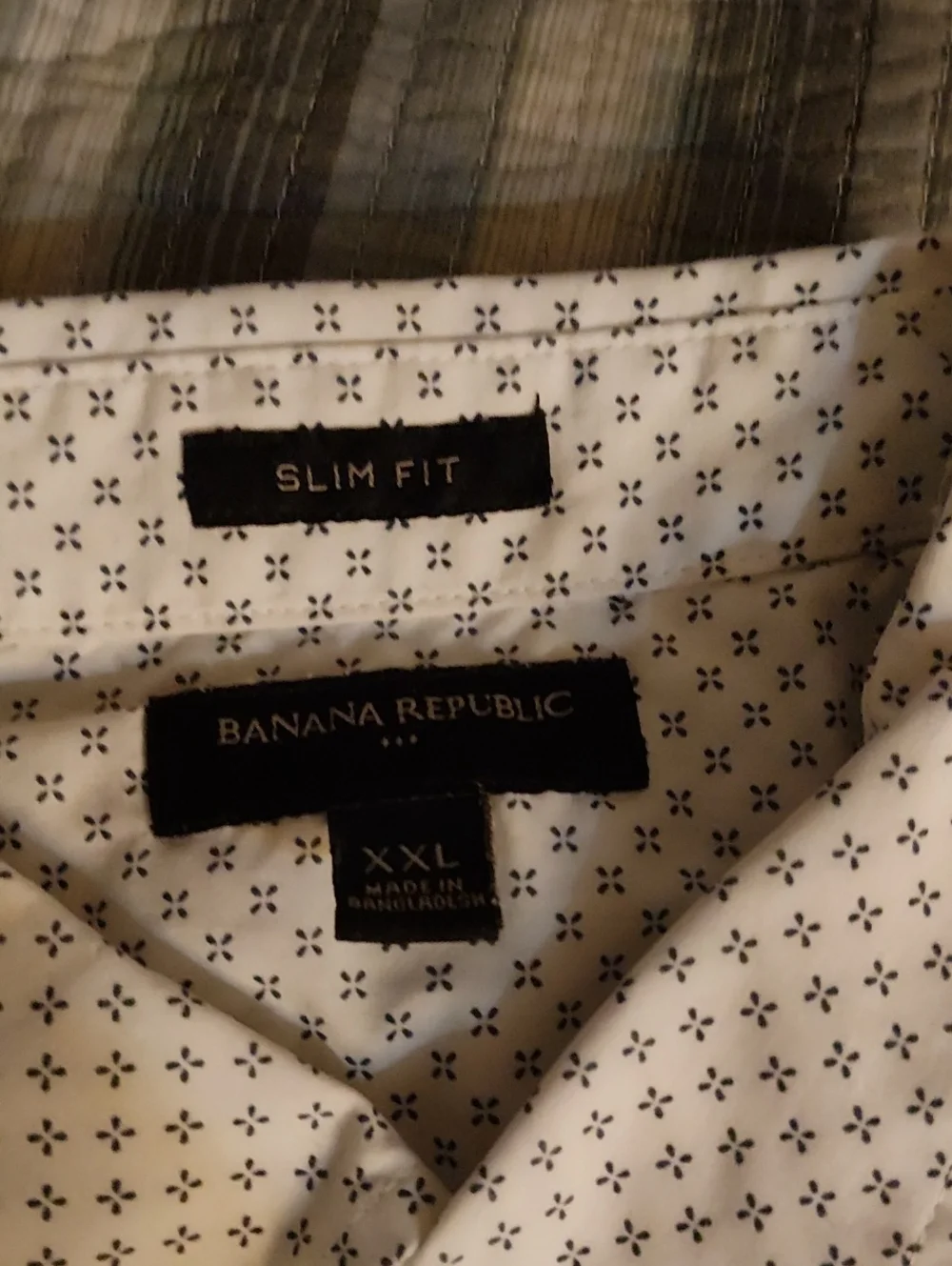 Banana Republic White Shirt with Navy Micro Motif